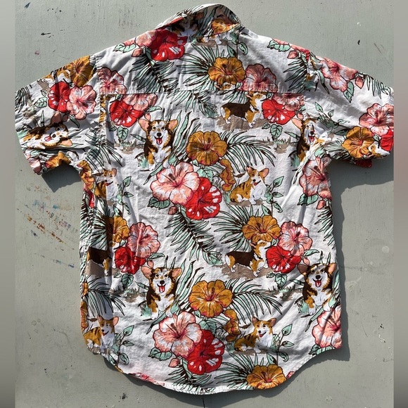 Men's Hot Topic Shirt Multicolor Corgi Hawaiian M TIKI Surf Art Deco Tropical - Picture 7 of 12